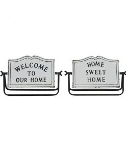 Grayson Lane Farmhouse White Iron Home Sign Tabletop Decoration - Set of 2