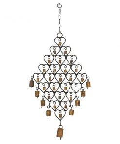 Grayson Lane 30-in Bohemian Gold Metal Heart-Shaped Structure with Bells Wind Chime
