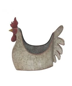 Grayson Lane 12-in x 16-in Grey Metal Farmhouse Chicken Planter