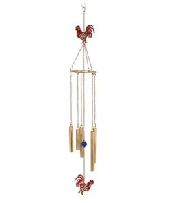 Grayson Lane 37-in Gold Metal Red Rooster Wind Chime with Sequined Details