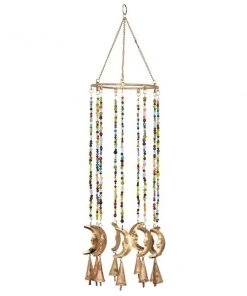 Grayson Lane 19-in Gold Metal Crescent Moon Wind Chime with Multicoloured Glass Beads