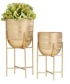 Grayson Lane 6-in x 12-in Gold Iron Modern Planters - Set of 2