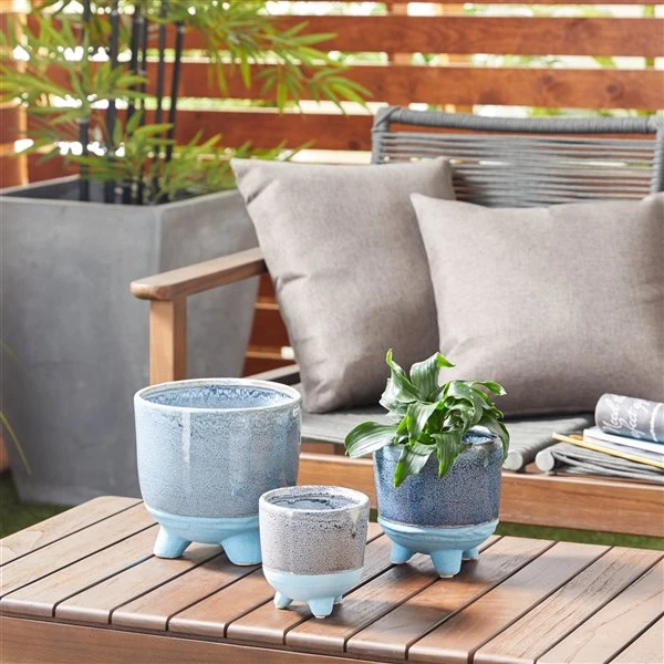 Grayson Lane 7 3/4-in x 7 1/2-in Blue Ceramic Contemporary Planters - Set of 3 2 Grayson Lane 7 3/4-in x 7 1/2-in Blue Ceramic Contemporary Planters - Set of 3 - Image 2