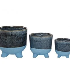 Grayson Lane 7 3/4-in x 7 1/2-in Blue Ceramic Contemporary Planters - Set of 3