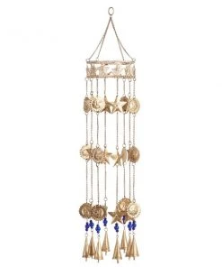 Grayson Lane 32-in Classic Gold Metal Sunface and Moon Wind Chime with Bells