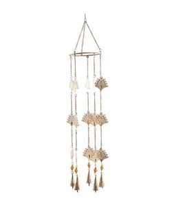 Grayson Lane 30-in Eclectic Gold Metal Wind Chime with Dangling Peacock Tails
