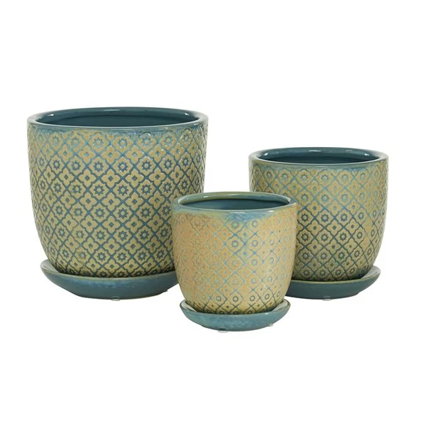 Grayson Lane 7 3/4-in x 7 1/2-in Blue Stoneware Contemporary Planters - Set of 3 5 Grayson Lane 7 3/4-in x 7 1/2-in Blue Stoneware Contemporary Planters - Set of 3 - Image 5