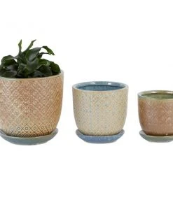 Grayson Lane 7 3/4-in x 7 1/2-in Blue Stoneware Contemporary Planters - Set of 3
