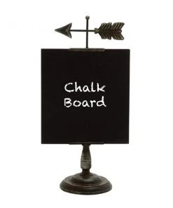 Grayson Lane Farmhouse Distressed Black Iron/Wood Chalkboard with Arrow Sign Tabletop Decoration