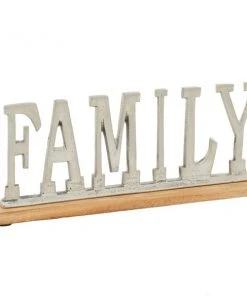 Grayson Lane Glam Silver Metal and Wood Family Sign Tabletop Decoration