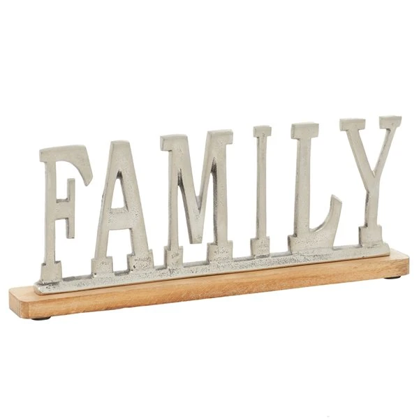 Grayson Lane Glam Silver Metal and Wood Family Sign Tabletop Decoration 1 Grayson Lane Glam Silver Metal and Wood Family Sign Tabletop Decoration