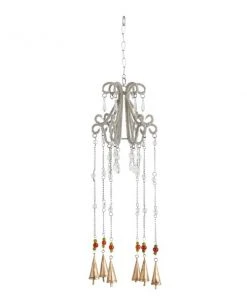 Grayson Lane 31-in Silver Metal Chandelier Wind Chime with Gold Wind Catchers
