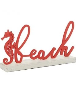 Grayson Lane Coastal Red Iron/Wood Beach Sign Tabletop Decoration