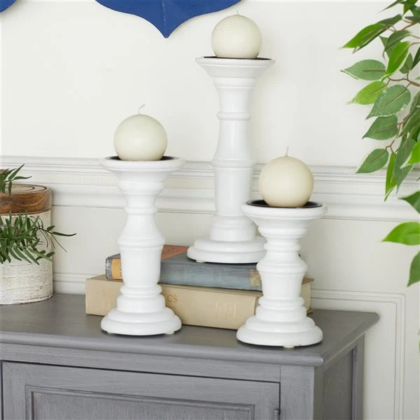 Grayson Lane 1-Candle White Wood Pillar Candle Holders - Set of 3 2 Grayson Lane 1-Candle White Wood Pillar Candle Holders - Set of 3 - Image 2