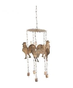 Grayson Lane 25-in Antique Brass Metal Roosters Wind Chime with Bells
