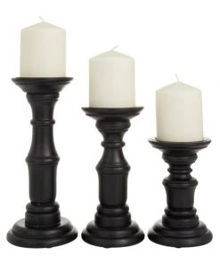 Grayson Lane 1-Candle Black Wood Pillar Candle Holders - 3-Pack