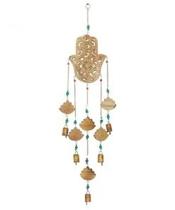 Grayson Lane 32-in Gold Wood Hamsa Hand Wind Chime with Blue Beads