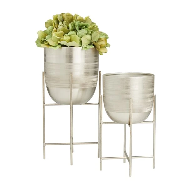 Grayson Lane 6-in x 12-in Silver Iron Modern Planters - Set of 2 5 Grayson Lane 6-in x 12-in Silver Iron Modern Planters - Set of 2 - Image 5