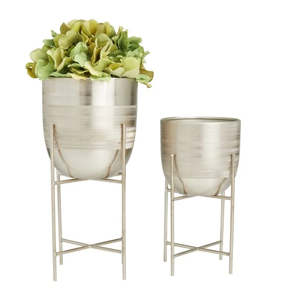 Grayson Lane 6-in x 12-in Silver Iron Modern Planters - Set of 2 1 Grayson Lane 6-in x 12-in Silver Iron Modern Planters - Set of 2