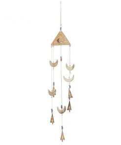 Grayson Lane 32-in Gold Wood Crescent Moon Wind Chime with Cone-Shaped Wind Catchers