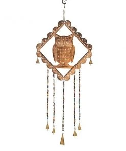 Grayson Lane 29-in Gold Metal Owl Wind Chime with Cone-Shaped Wind Catchers