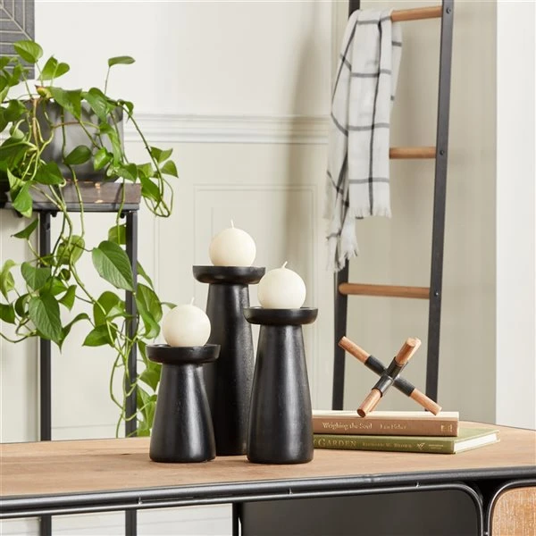 330942514_AlternateImage1_l.jpg Grayson Lane 1-Candle Black Wood Pillar Candle Holders - 3-Piece -GRAYSON LANE shop 330942514 AlternateImage1 l