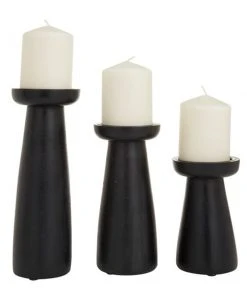 Grayson Lane 1-Candle Black Wood Pillar Candle Holders - 3-Piece