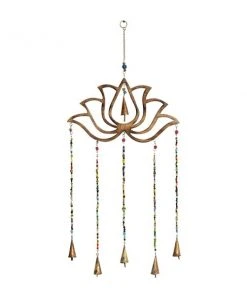 Grayson Lane 30-in Gold Wood Lotus Flower Wind Chime with Multicoloured Glass Beads