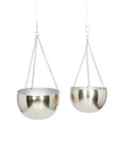 Grayson Lane 9-in x 6-in Silver Metal Glam Hanging Planters - Set of 2 -GRAYSON LANE shop 330942537 AlternateImage5 l