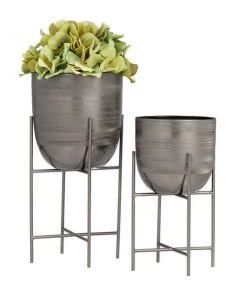 Grayson Lane 5-in x 12-in Grey Iron Modern Planters - Set of 2