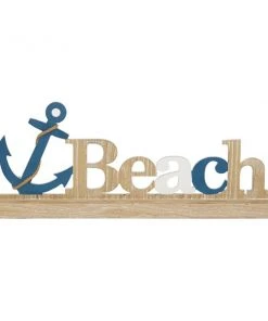 Grayson Lane Coastal Brown MDF Beach Sign and Anchor Tabletop Decoration with Jute Rope Accent