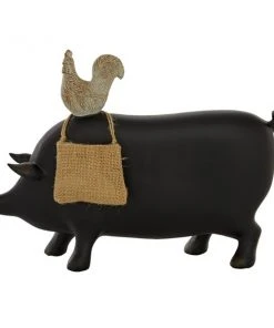 Grayson Lane Farmhouse Black Resin/Stone Pig Blackboard with Burlap Bag and Chicken Sculpture Tabletop Decoration -GRAYSON LANE shop 330942573 AlternateImage7 l