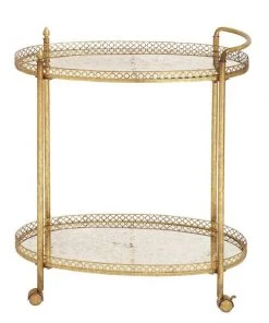 Grayson Lane Gold Metal Base with Galvanized Iron Top Kitchen Carts - 37-in x 9-in