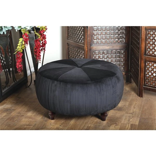 Grayson Lane 18-in x 35-in Glam Black Polyester Round Ottoman 2 Grayson Lane 18-in x 35-in Glam Black Polyester Round Ottoman - Image 2