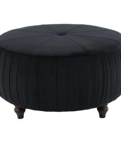 Grayson Lane 18-in x 35-in Glam Black Polyester Round Ottoman