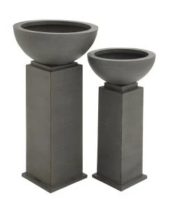 Grayson Lane 20-in x 38-in Grey Metal Planter