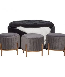 Grayson Lane Glam Grey Velvet Round Ottomans - Set of 4 -GRAYSON LANE shop 330944723 AlternateImage5 l