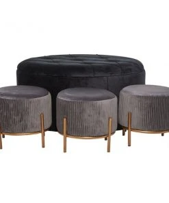 Grayson Lane Glam Grey Velvet Round Ottomans - Set of 4