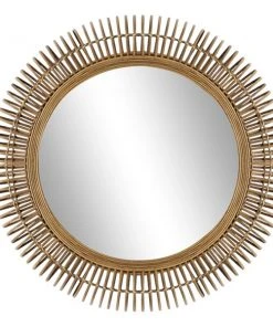 Grayson Lane 32-in x 32-in Round Brown Framed Wall Mirror