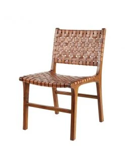 Grayson Lane Brown Leather and Teak Contemporary Dining Chair