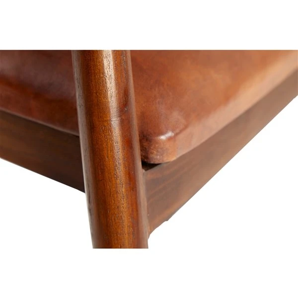 Grayson Lane Brown Leather and Teak Contemporary Dining Chair with Arms and Wooden Frame 3 Grayson Lane Brown Leather and Teak Contemporary Dining Chair with Arms and Wooden Frame - Image 3