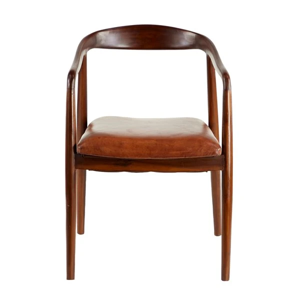 Grayson Lane Brown Leather and Teak Contemporary Dining Chair with Arms and Wooden Frame 5 Grayson Lane Brown Leather and Teak Contemporary Dining Chair with Arms and Wooden Frame - Image 5