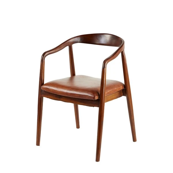 Grayson Lane Brown Leather and Teak Contemporary Dining Chair with Arms and Wooden Frame 1 Grayson Lane Brown Leather and Teak Contemporary Dining Chair with Arms and Wooden Frame