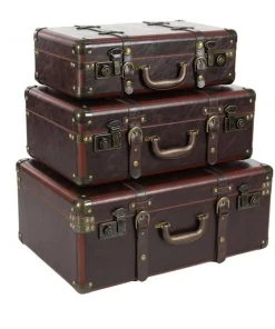Grayson Lane 18-in x 21-in Vintage Trunk Brown Leather - Set of 3