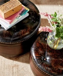 Grayson Lane Rustic Brown Faux Leather Round Ottomans - Set of 3 -GRAYSON LANE shop 330944763 AlternateImage2 l