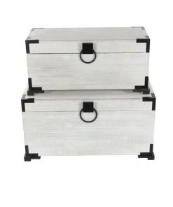 Grayson Lane 28-in x 31-in Farmhouse Trunk White Wood - Set of 2