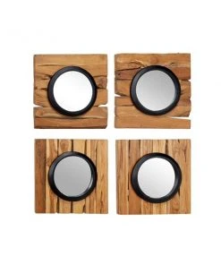 Grayson Lane 17.70-in x 17.65-in Round Brown Framed Wall Mirrors - Set of 4