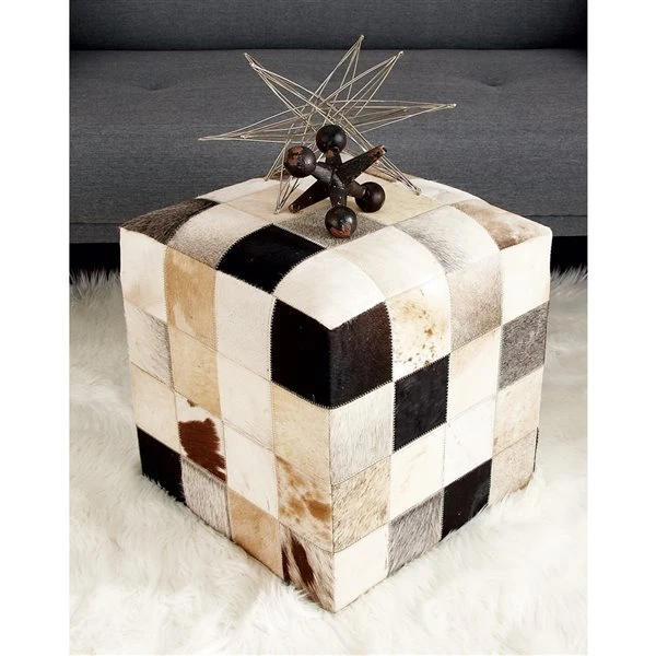 Grayson Lane 16-in Modern Silver and Brown Genuine Leather Square Ottoman 2 Grayson Lane 16-in Modern Silver and Brown Genuine Leather Square Ottoman - Image 2