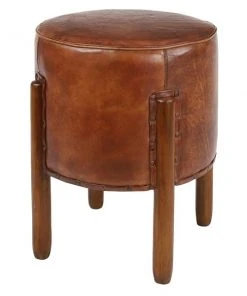 Grayson Lane 20-in x 17-in Rustic Brown Round Stool