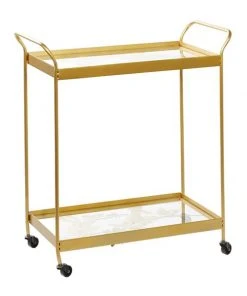 Grayson Lane Gold Steel Base with Steel Top Kitchen Carts - 35.6-in x 18.35-in